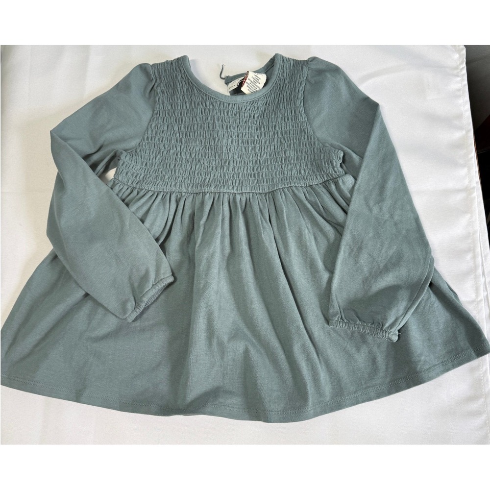 Joie Girls Knit Dress Size 5T Sage Green Smocked Long Sleeve Peplum Babydoll